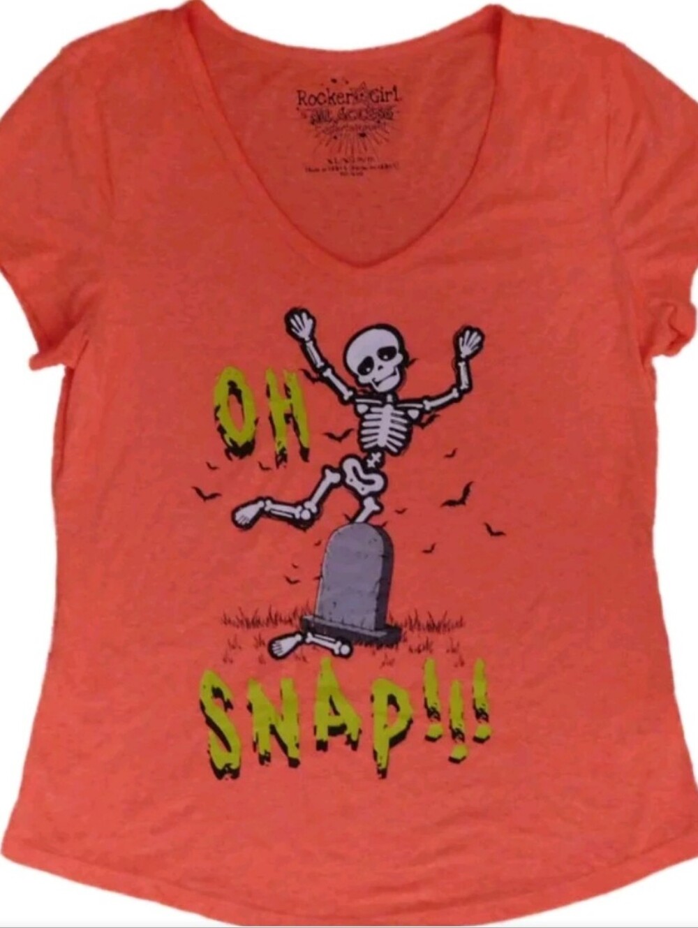 Women's Bright Orange Short Sleeve Lightweight Halloween Tee - Rockergirl - XL